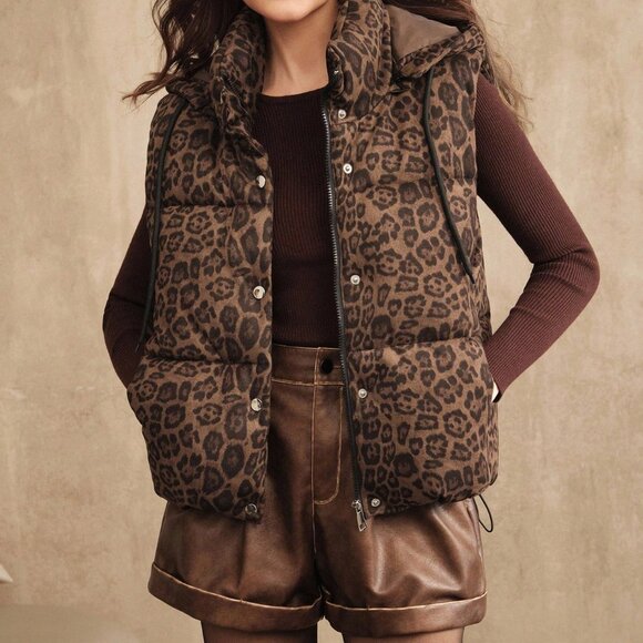 Coffee Brown Casual Women's Leopard Print Vest - Picture 5 of 7
